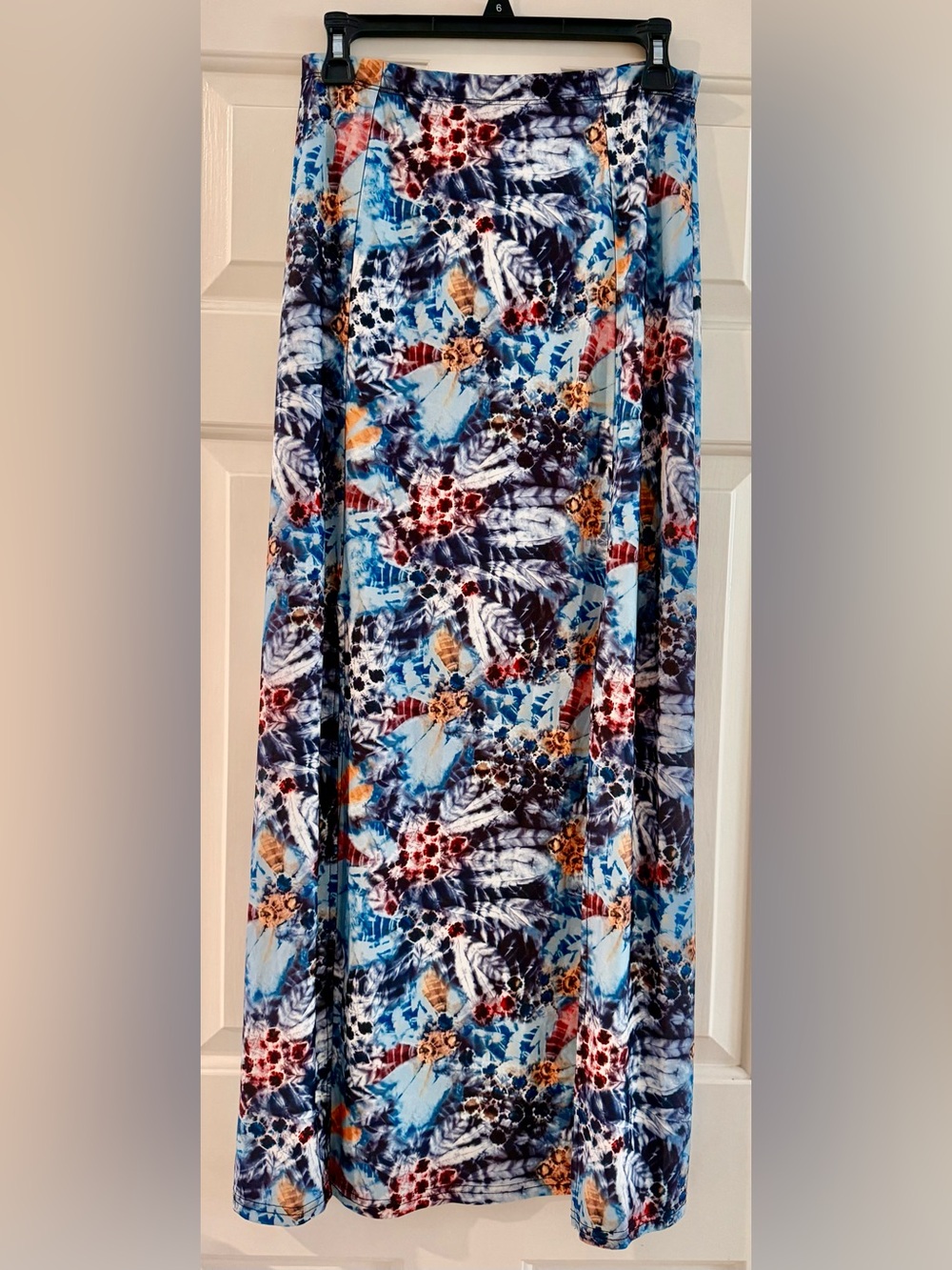 Blue Floral & Leaf Print Maxi Skirt